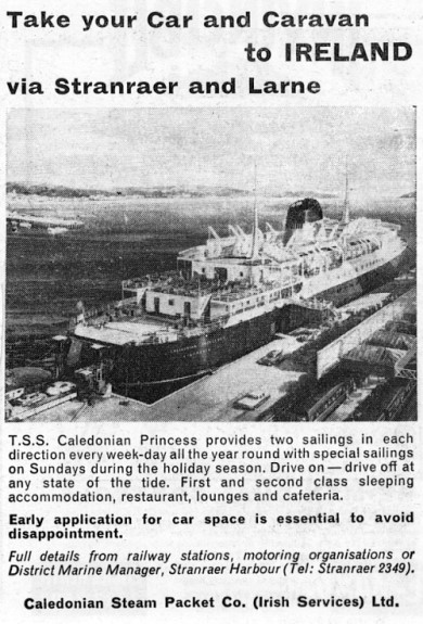Caledonian Steam packet Co Advert for the Stranrear to Larne Crossing
